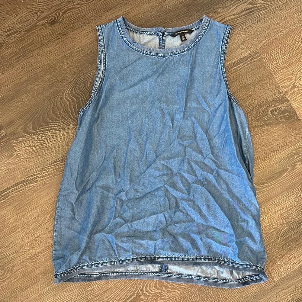 Fringe Detail Washed Denim Tank